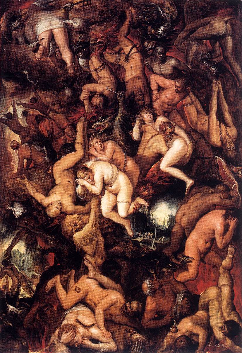 The Damned Being Cast into Hell, vintage artwork by Frans Francken the Younger, 12x8" (A4) Poster