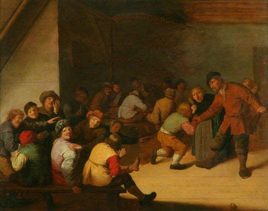 Interior with Peasants and Schoolchildren, vintage artwork by Jan Miense Molenaer, 12x8" (A4) Poster