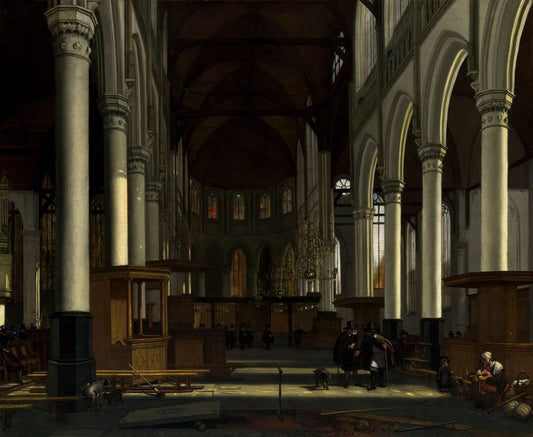 The Interior of the Oude Kerk, Amsterdam, vintage artwork by Emanuel de Witte, 12x8" (A4) Poster