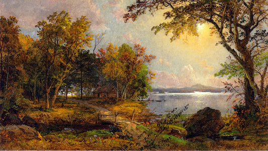 A Cabin on Greenwood Lake, vintage artwork by Jasper Francis Cropsey, 12x8" (A4) Poster