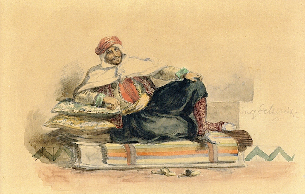 A Berber Seated on a Low Couch, vintage artwork by Eugène Delacroix, A3 (16x12") Poster Print