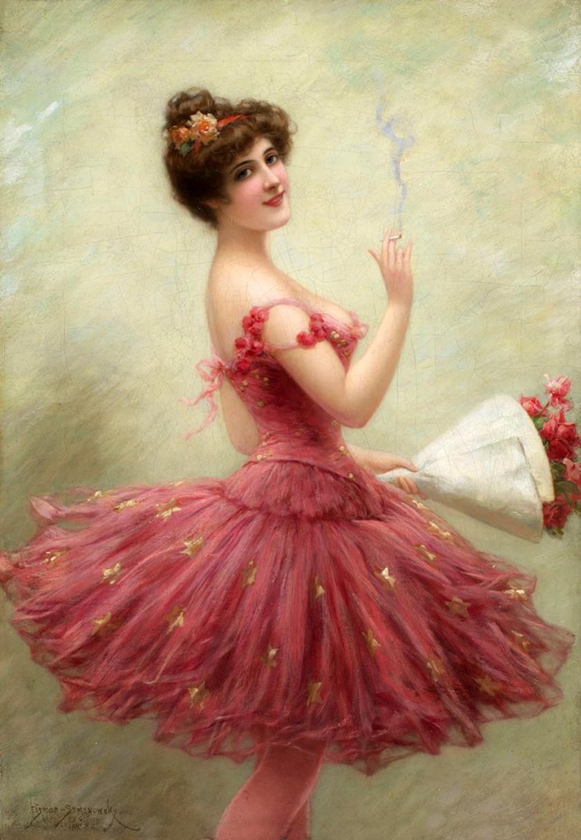 Beauty in Pink, vintage artwork by Emile Eisman-Semenowsky, 12x8" (A4) Poster