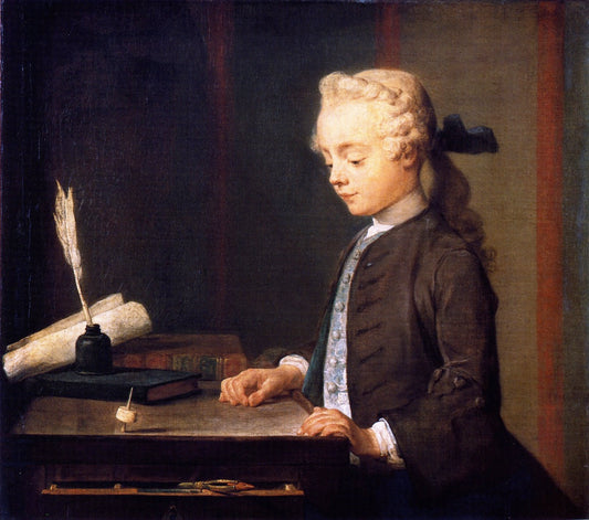 Portrait of the Son of M. Godefroy, Jeweller, Watching a Top Spin, vintage artwork by Jean-Baptiste-Simeon Chardin, 12x8" (A4) Poster