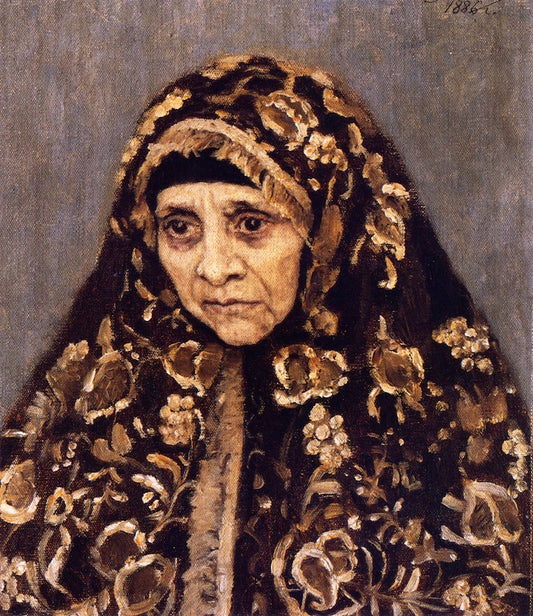 Old Woman in a Patterned Dress, vintage artwork by Vasili Ivanovich Surikov, 12x8" (A4) Poster