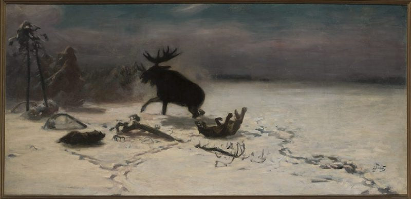 Elk Fighting with Wolves by Julian Falat,A3(16x12")Poster