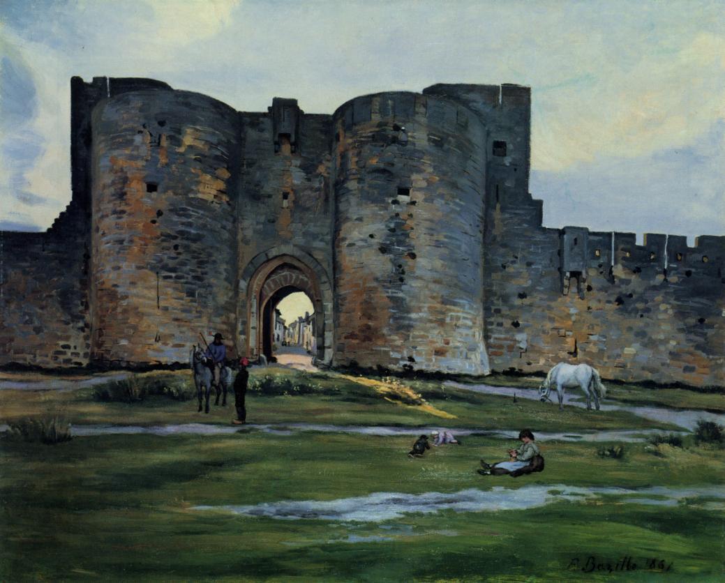 Queens Gate at Aigues-Mortes, vintage artwork by Jean Frederic Bazille, 12x8" (A4) Poster