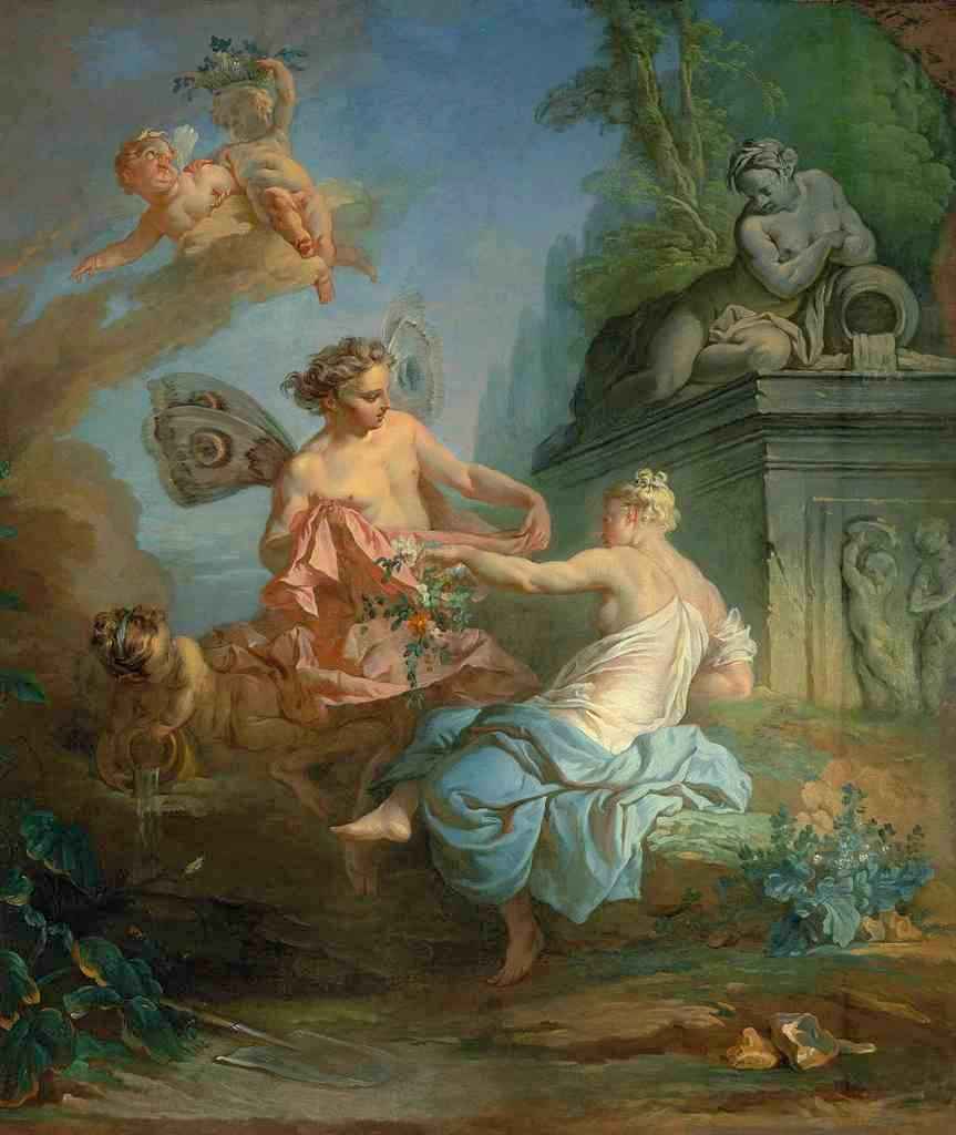 Flora and Zephyr, vintage artwork by Follower of Hugues Taraval, 12x8" (A4) Poster