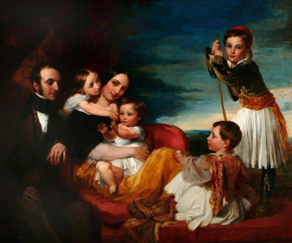 Alexander Constantine Ionides with His Wife and Children, vintage artwork by George Frederic Watts, A3 (16x12") Poster Print