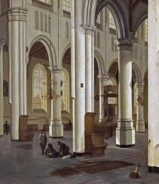A church interior, vintage artwork by Hendrick Cornelisz van Vliet, 12x8" (A4) Poster
