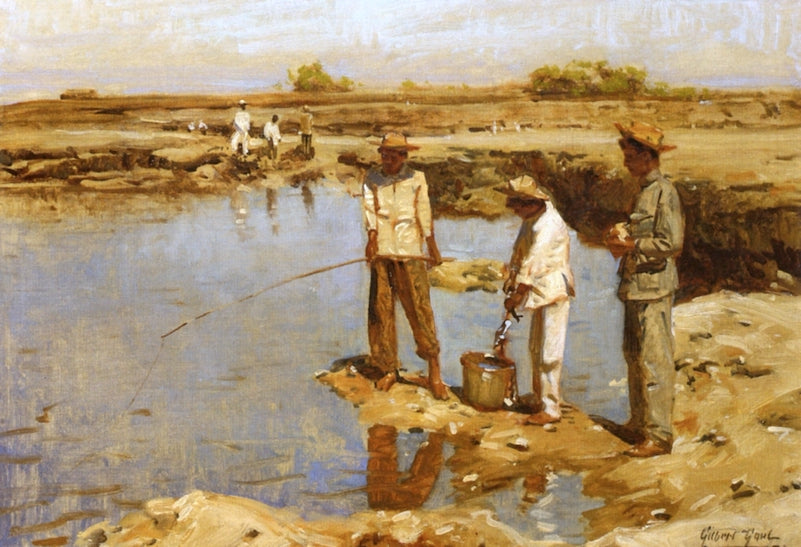 Fishing from the Shore, vintage artwork by William Gilbert Gaul, 12x8" (A4) Poster