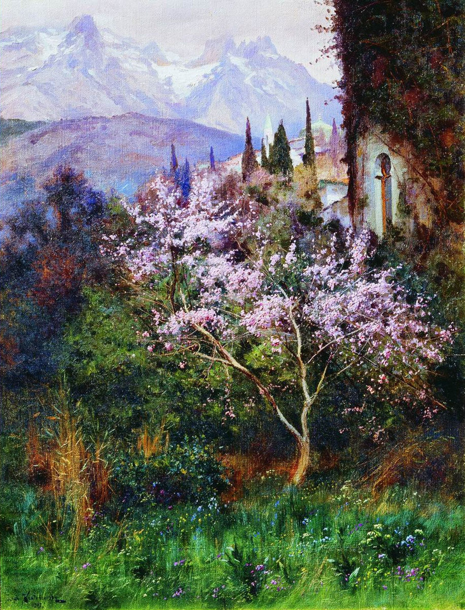 Almond Blossoms, vintage artwork by Iosif Krachkovsky, 12x8" (A4) Poster