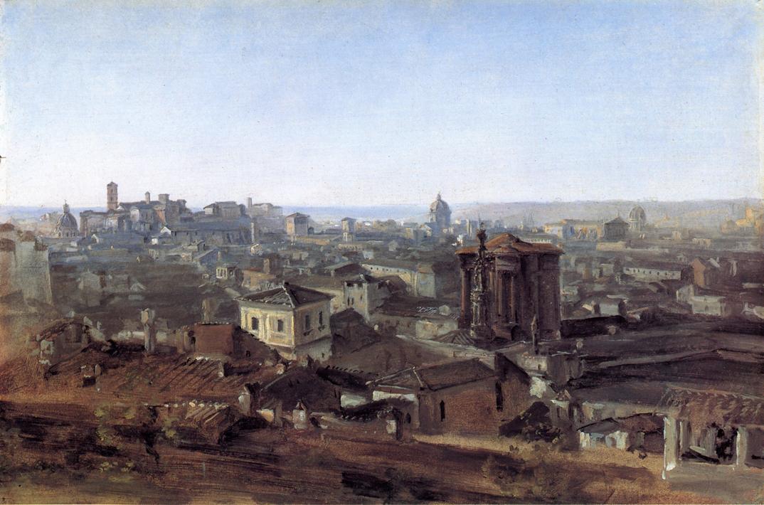Three Views of Rome from the Villa Malta: View toward the Capitoline Hill, vintage artwork by Johann Georg von Dillis, 12x8" (A4) Poster