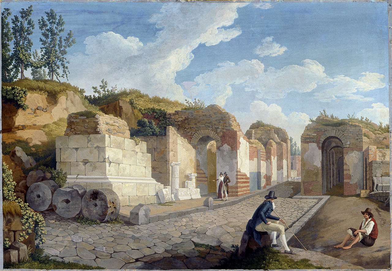 The Herculaneum Gate in Pompeii, vintage artwork by Jakob Philipp Hackert, 12x8" (A4) Poster
