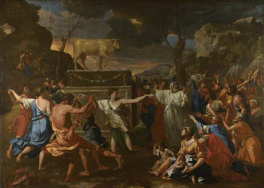 Adoration of the Golden Calf, vintage artwork by Nicolas Poussin, 12x8" (A4) Poster