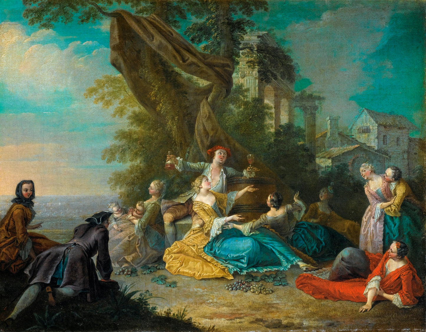 Galant Scene, vintage artwork by Sebastien-Jacques Leclerc, 12x8" (A4) Poster