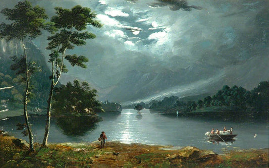 Ferry, Windermere, Looking North and Lake by  Moonlight, vintage artwork by Julius Caesar Ibbetson, 12x8" (A4) Poster