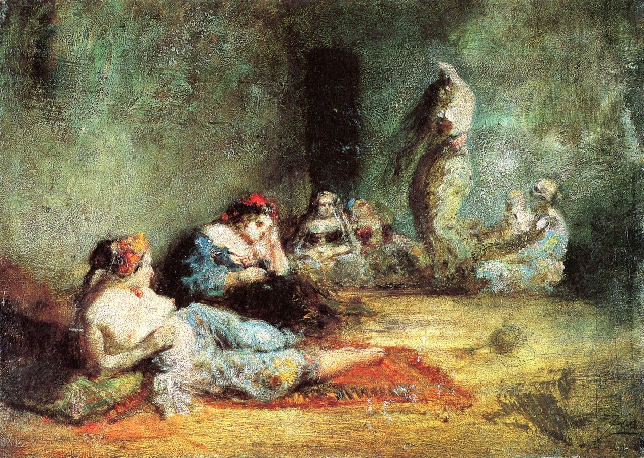 Constantinople, Scène de harem, vintage artwork by Felix-Francois-Georges-Philbert Ziem, 12x8" (A4) Poster