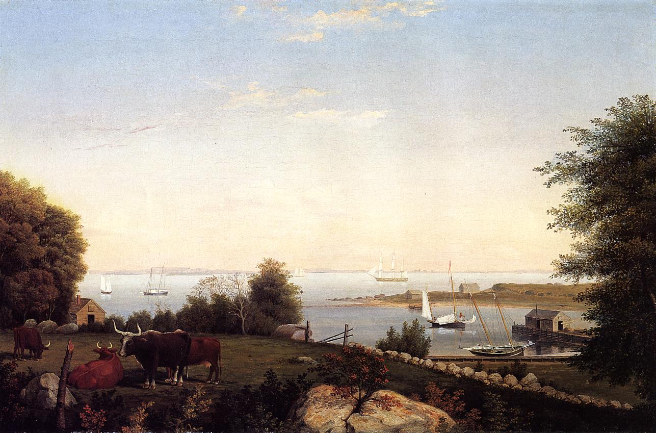 Gloucester from Brookbank, vintage artwork by Fitz Henry Lane, A3 (16x12") Poster Print