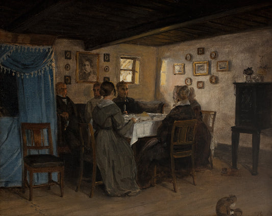 The Artist's Friends and Family Seated Round a Table. Vejby , North Zealand, vintage artwork by Peter Christian Skovgaard, A3 (16x12") Poster Print