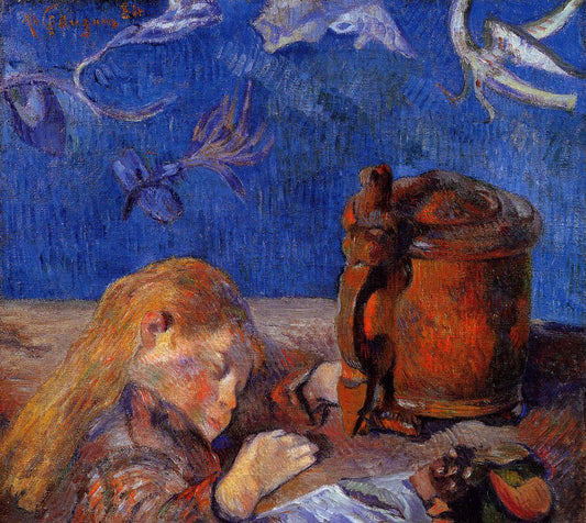 Clovis Gauguin Asleep, vintage artwork by Paul Gauguin, 12x8" (A4) Poster
