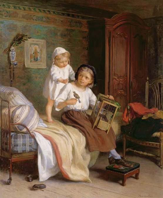 The Pet Bird, vintage artwork by Andre Henri Dargelas, 12x8" (A4) Poster