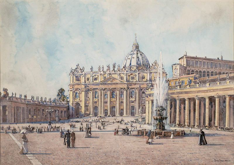 St. Peter's, Rome, vintage artwork by Edward Darley Boit, 12x8" (A4) Poster