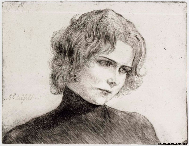 Portrait of the Actress Elli Grahn-Niska, vintage artwork by Albert Edelfelt, 12x8" (A4) Poster