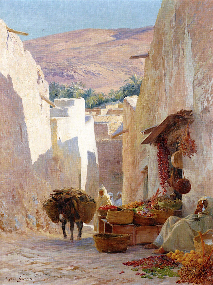 Busy Street at Bou Saada, vintage artwork by Eugène-Alexis Girardet, 12x8" (A4) Poster