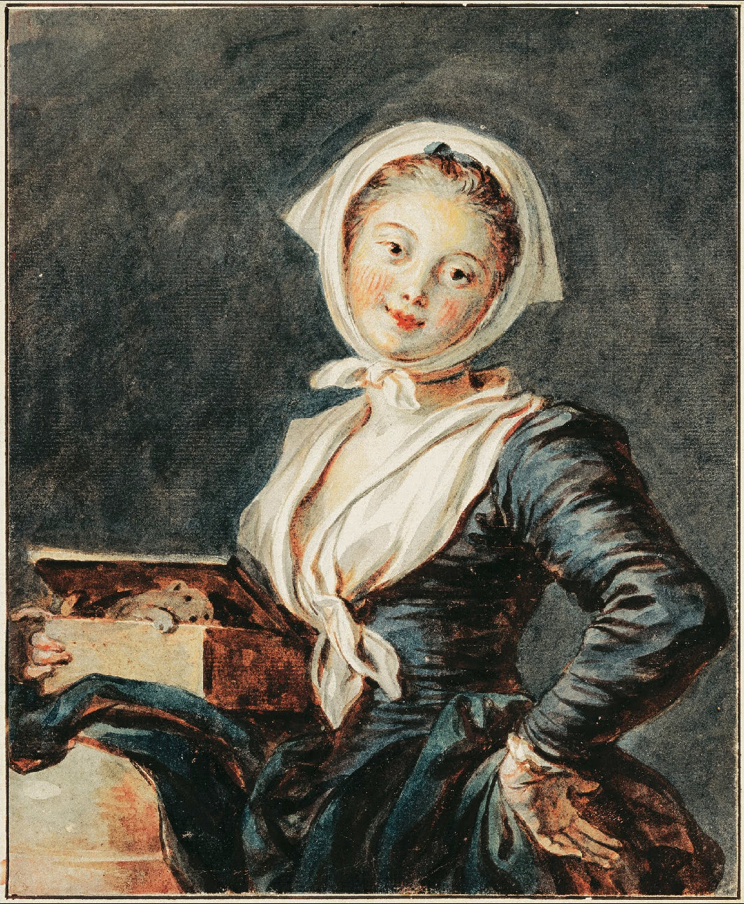 The Girl with the Marmot, vintage artwork by Jean-Honore Fragonard, 12x8" (A4) Poster