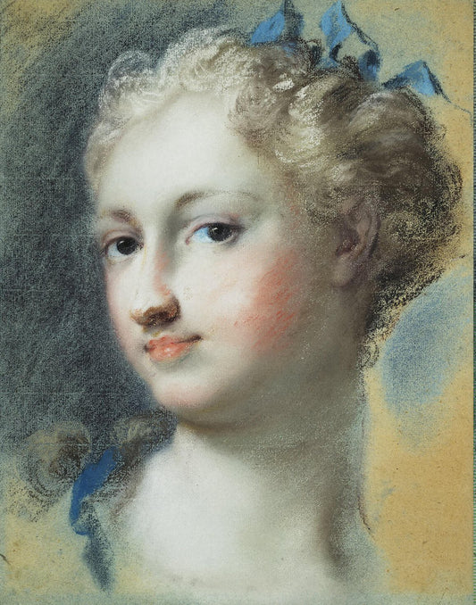 Head of a Fair-Haired Woman, vintage artwork by Rosalba Carriera, 12x8" (A4) Poster