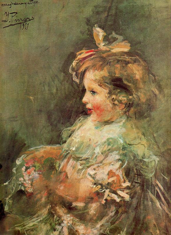 Maria Teresa, Granddaughter Of The Artist, vintage artwork by Ignacio Pinazo Camarlench, 12x8" (A4) Poster