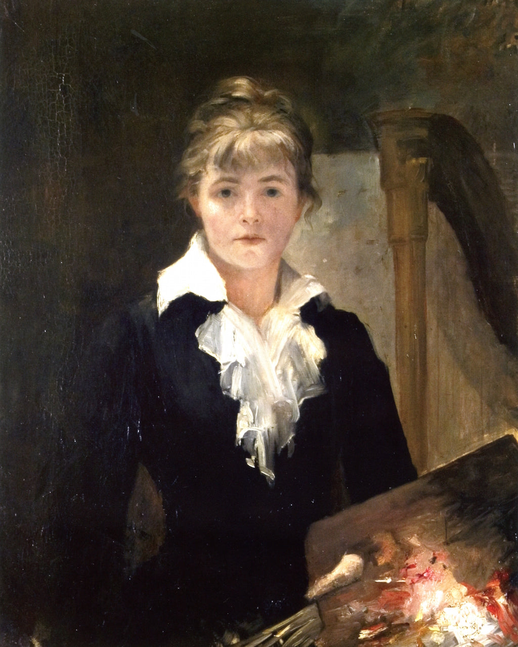 Self-Portrait with a Palette, vintage artwork by Marie Bashkirtseff, 12x8" (A4) Poster