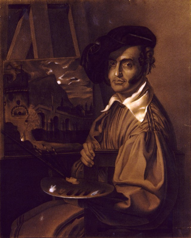 Portrait of Giovanni Migliara, vintage artwork by Giuseppe Molteni, A3 (16x12