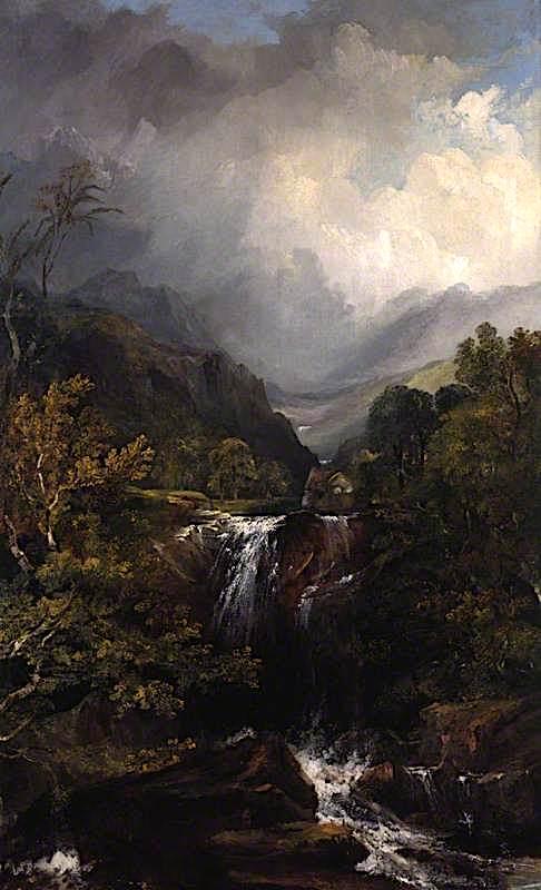 Highland Landscape with a Waterfall, vintage artwork by Horatio McCulloch, A3 (16x12