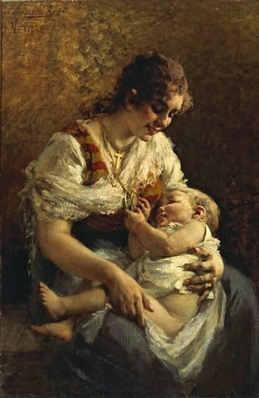 Motherly Love, vintage artwork by Egisto Lancerotto, 12x8" (A4) Poster