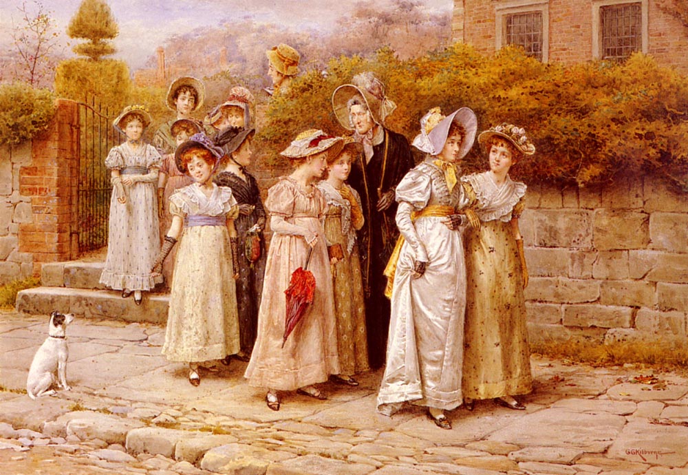 Miss Pinkerton's Academy, vintage artwork by George Goodwin Kilburne, 12x8" (A4) Poster
