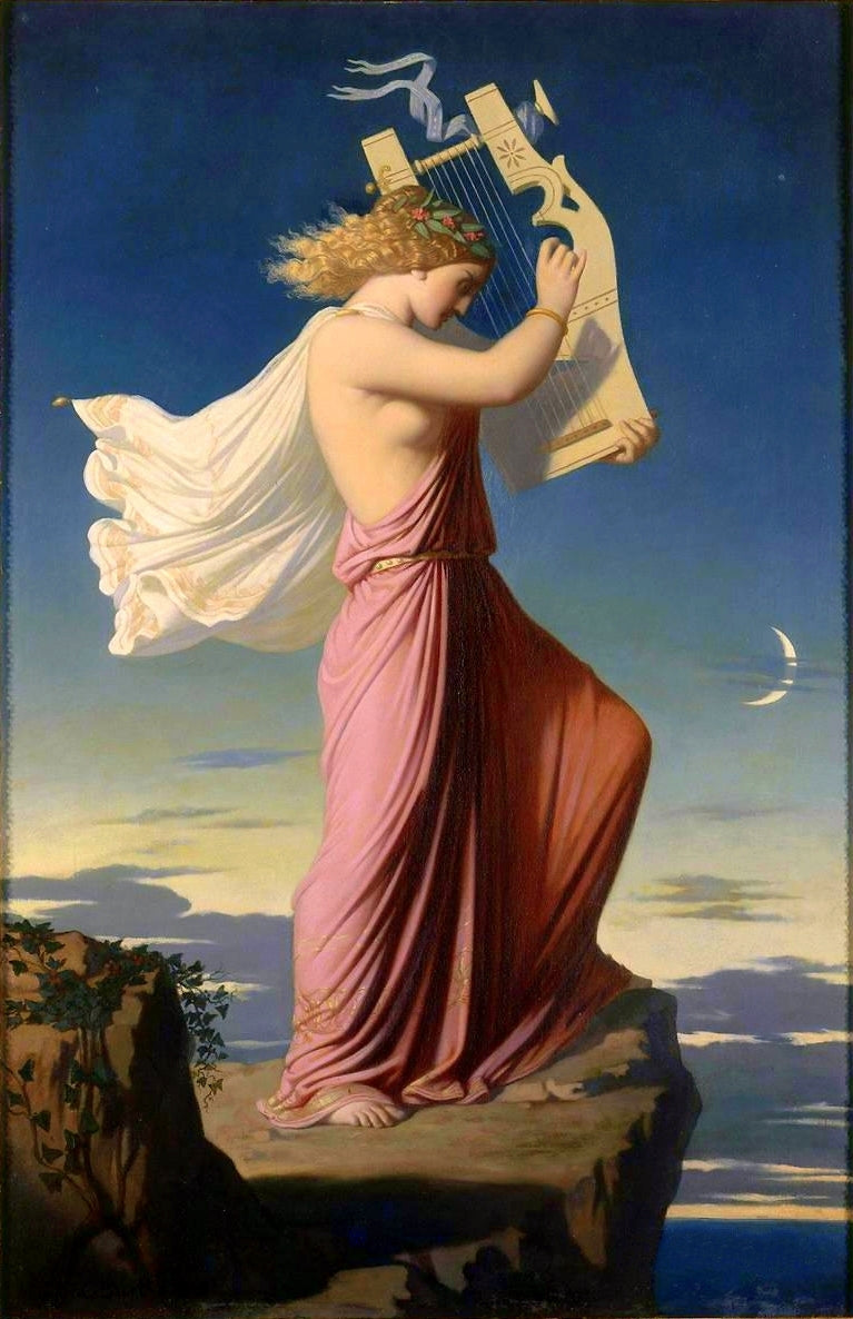 Sapho Playing Lyra, vintage artwork by Leopold Burthe, 12x8" (A4) Poster