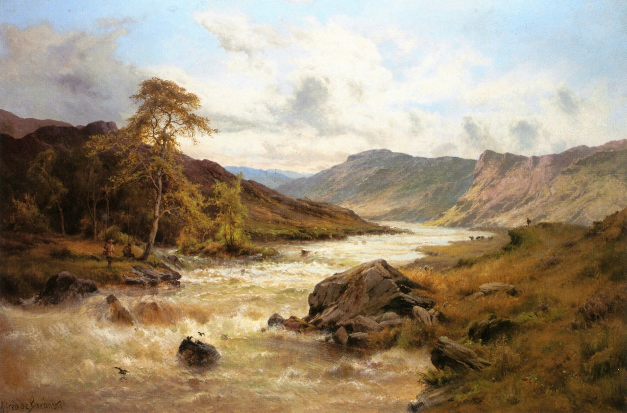 Fishing at Capel Curig, North Wales, vintage artwork by Alfred de Breanski, Sr., 12x8" (A4) Poster