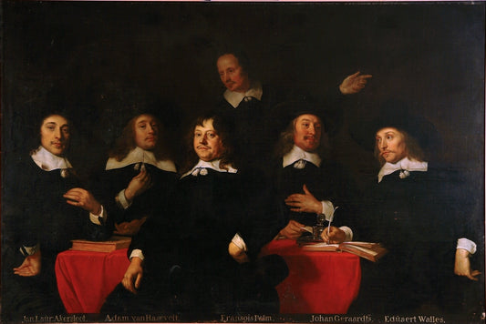 Portrait of the Regents of the Alms, Poor and Work House in Haarlem, vintage artwork by Jacob Van Loo, 12x8" (A4) Poster