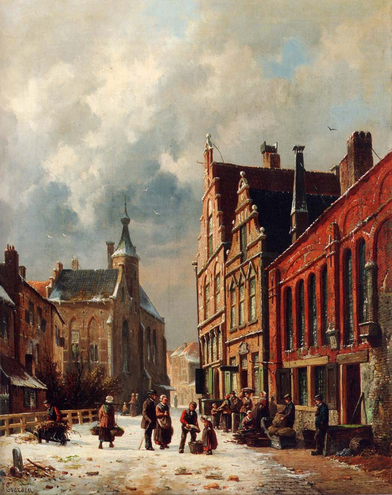 A View In A Town In Winter, vintage artwork by Adrianus Eversen, A3 (16x12") Poster Print