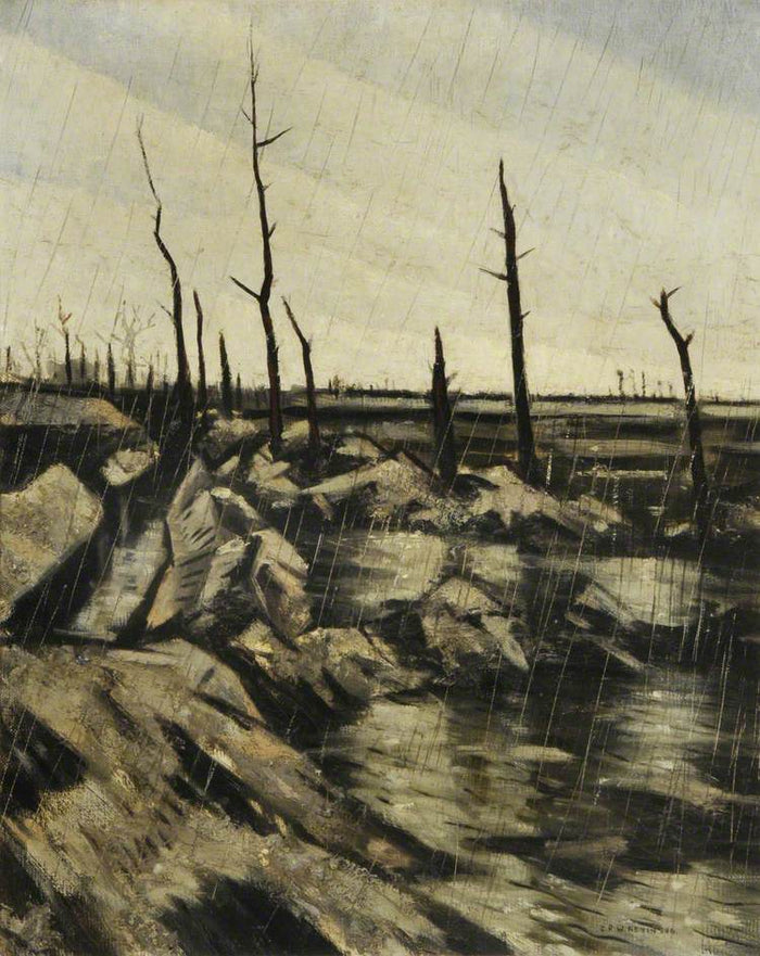 Rain and Mud after the Battle, vintage artwork by Christopher Nevinson, 12x8