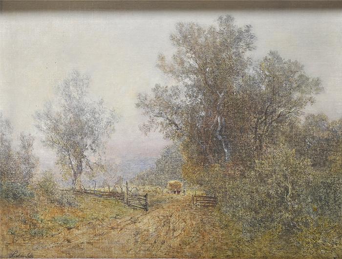 Landscape with Hey Waggon, vintage artwork by Eduard Peithner von Lichtenfels, 12x8" (A4) Poster