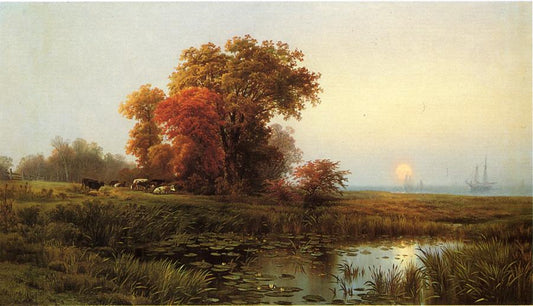 Sunset on the Marsh, vintage artwork by Edward Moran, 12x8" (A4) Poster