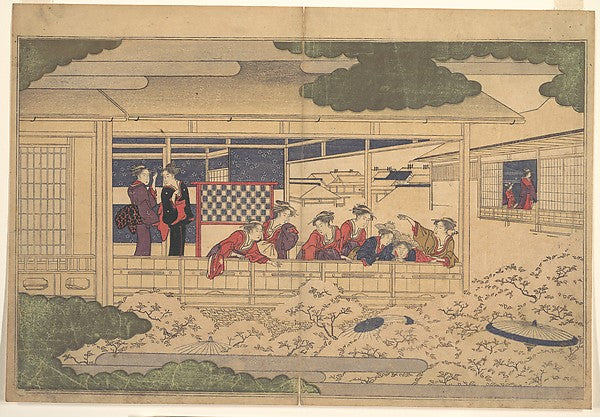 Viewing Cherry Blossoms, vintage artwork by Kitagawa Utamaro, 12x8" (A4) Poster