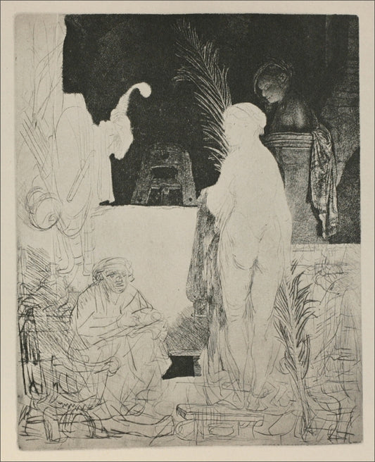 An Artist Drawing from a Model, vintage artwork by Rembrandt van Rijn, 12x8" (A4) Poster