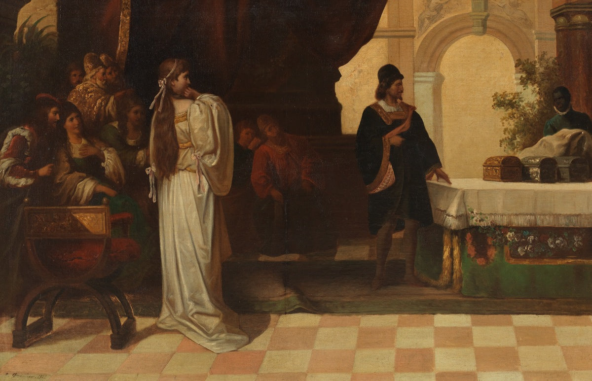 Portia and the three boxes, vintage artwork by Jules-Arsène Garnier, 12x8" (A4) Poster