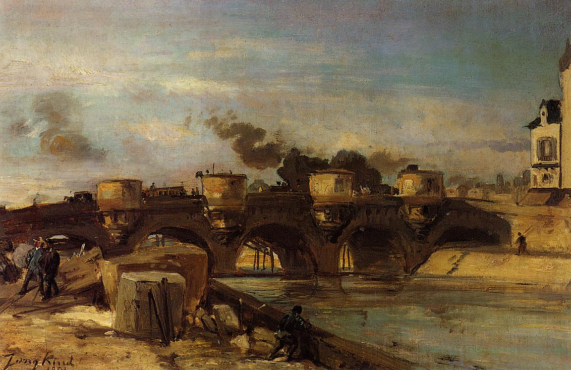 Fire on Pont Neuf, vintage artwork by Johan Barthold Jongkind, A3 (16x12") Poster Print