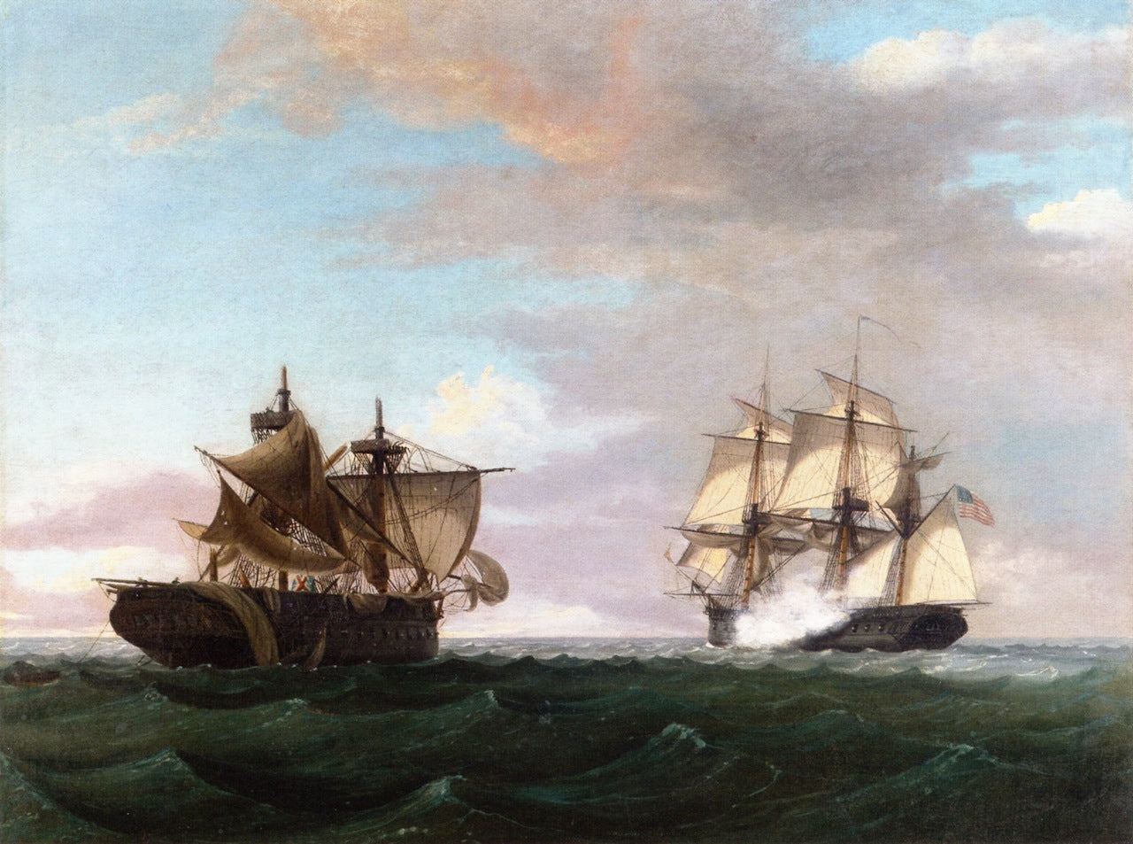 USS United States Vs. HMS Macedonian, vintage artwork by Thomas Birch, 12x8" (A4) Poster