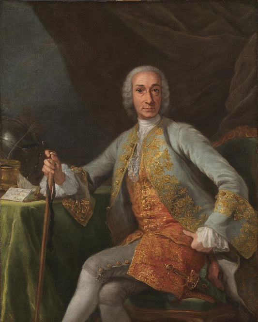 Portrait of Leopoldo de Gregorio, Marquis of Esquilache, vintage artwork by Giuseppe Bonito, 12x8" (A4) Poster