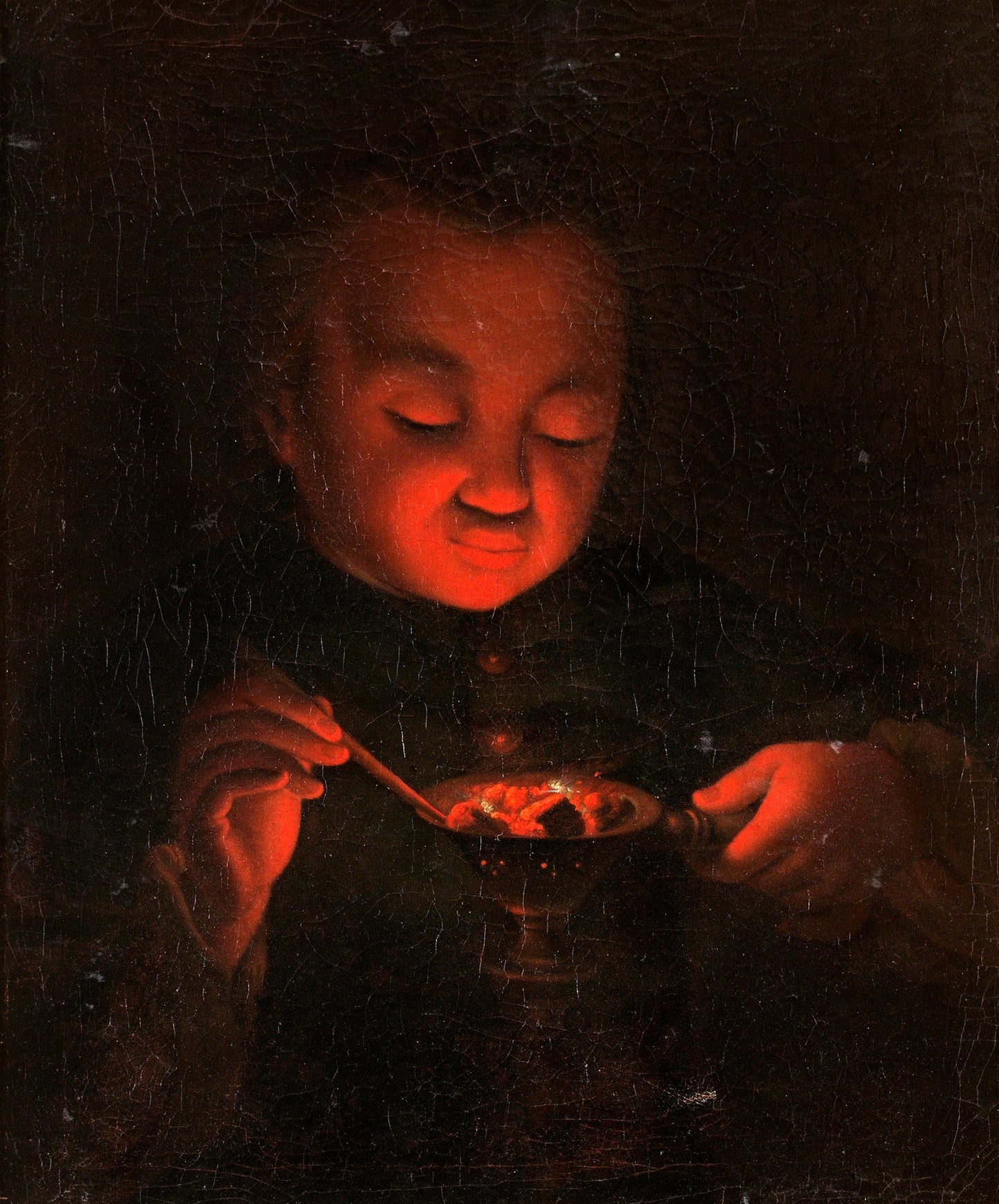 Boy with glow barrel, vintage artwork by Godfried Schalcken, 12x8" (A4) Poster
